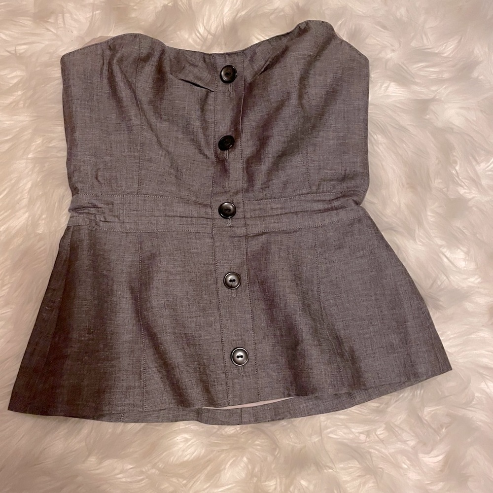 Strapless Gray Semi peplum top, size 0